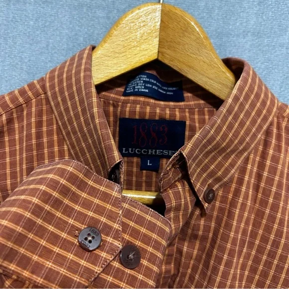 Lucchese 1883 Men’s Button Down Shirt Large Burnt Orange Long Sleeve - Picture 2 of 9